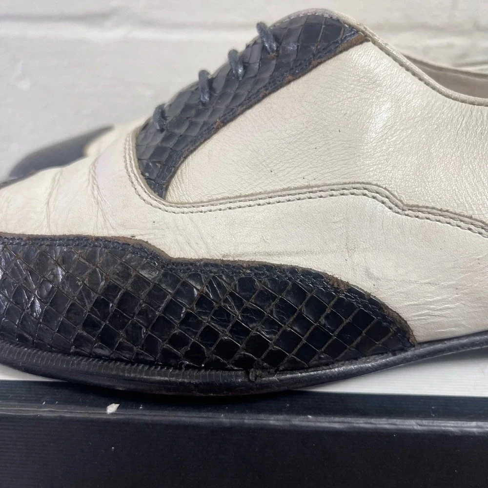 Vtg Johnston Murphy Spectator Black White Leather Wingtip Oxford Dress Sz 11‎ D